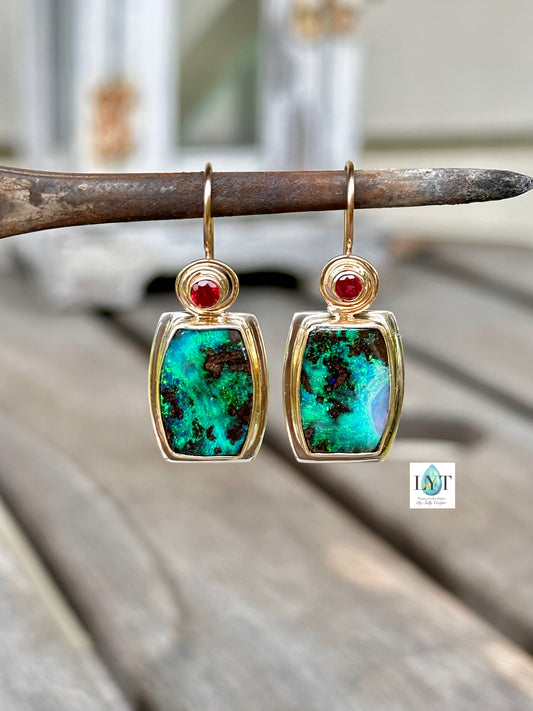 Deep In The Forest Opal & Ruby Earrings