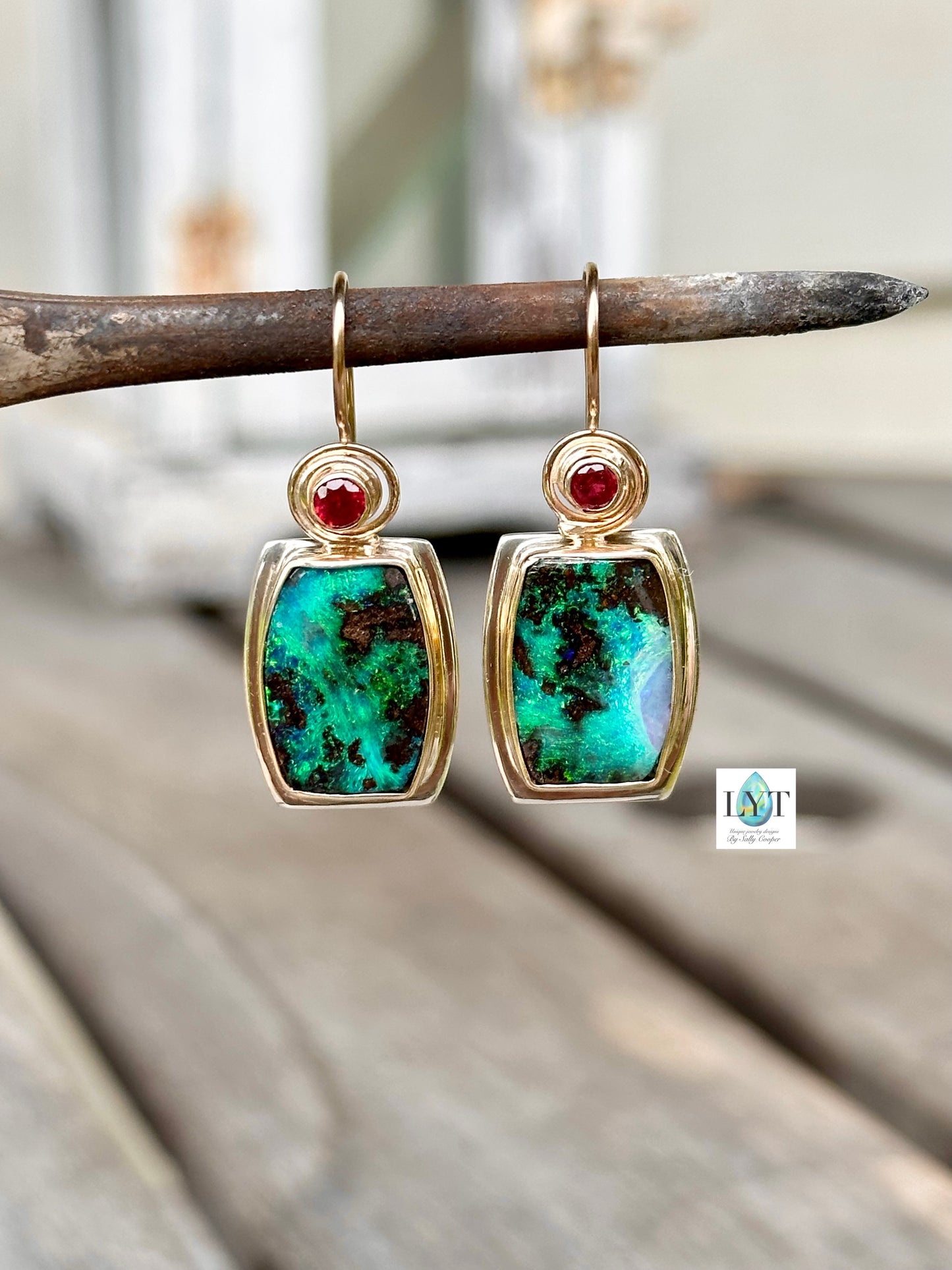 Deep In The Forest Opal & Ruby Earrings