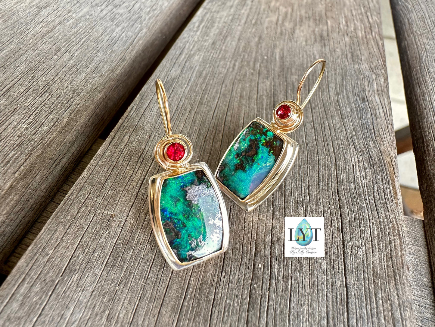 Deep In The Forest Opal & Ruby Earrings