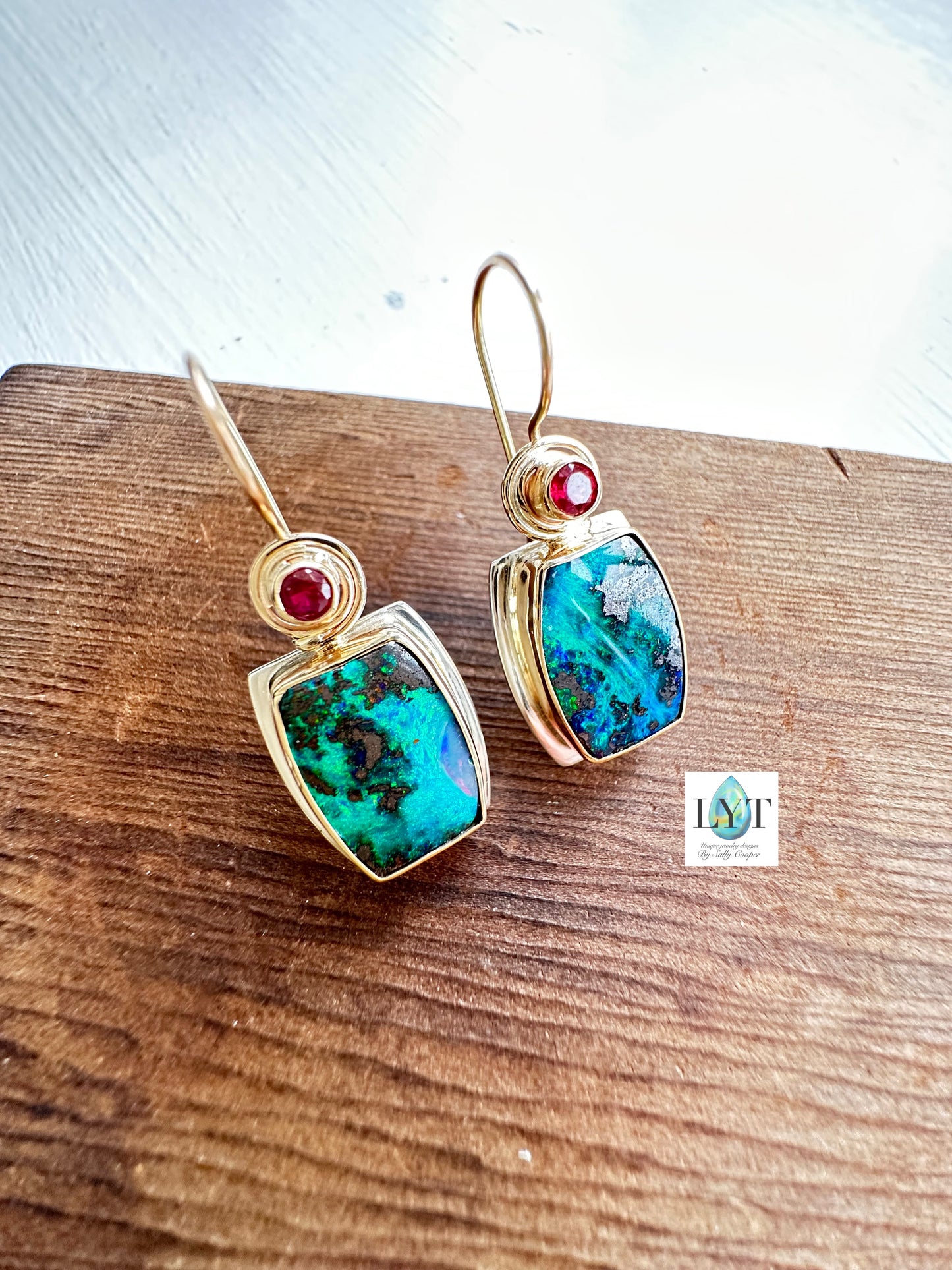 Deep In The Forest Opal & Ruby Earrings