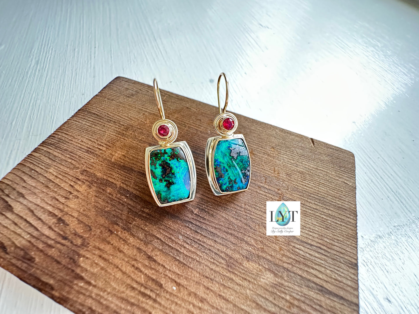 Deep In The Forest Opal & Ruby Earrings