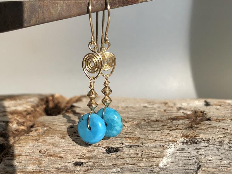 Sleeping Beauty Turquoise On 14k Gold Fill Earrings