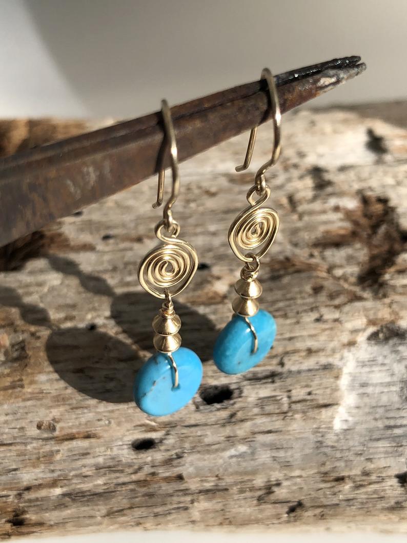 Sleeping Beauty Turquoise On 14k Gold Fill Earrings