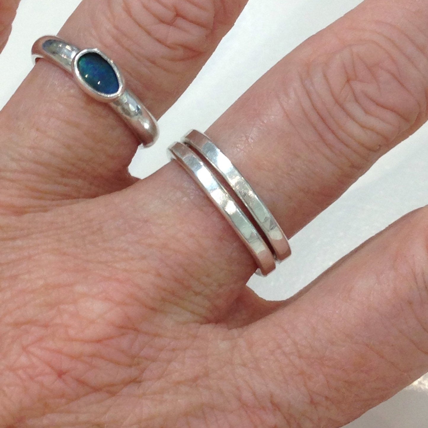 Two Customised Artisan Sterling Silver Hammered Stackable Rings