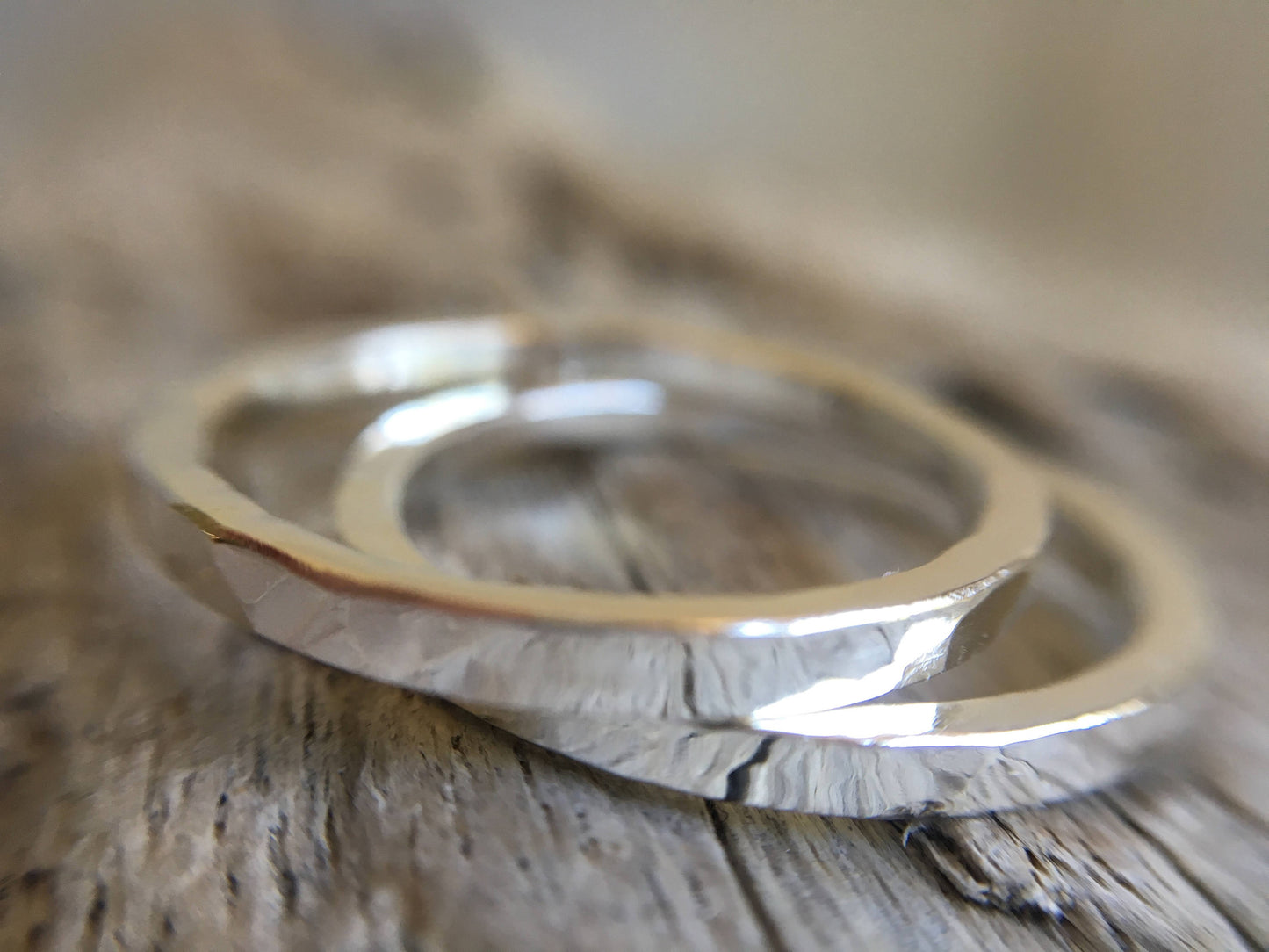 Two Customised Artisan Sterling Silver Hammered Stackable Rings