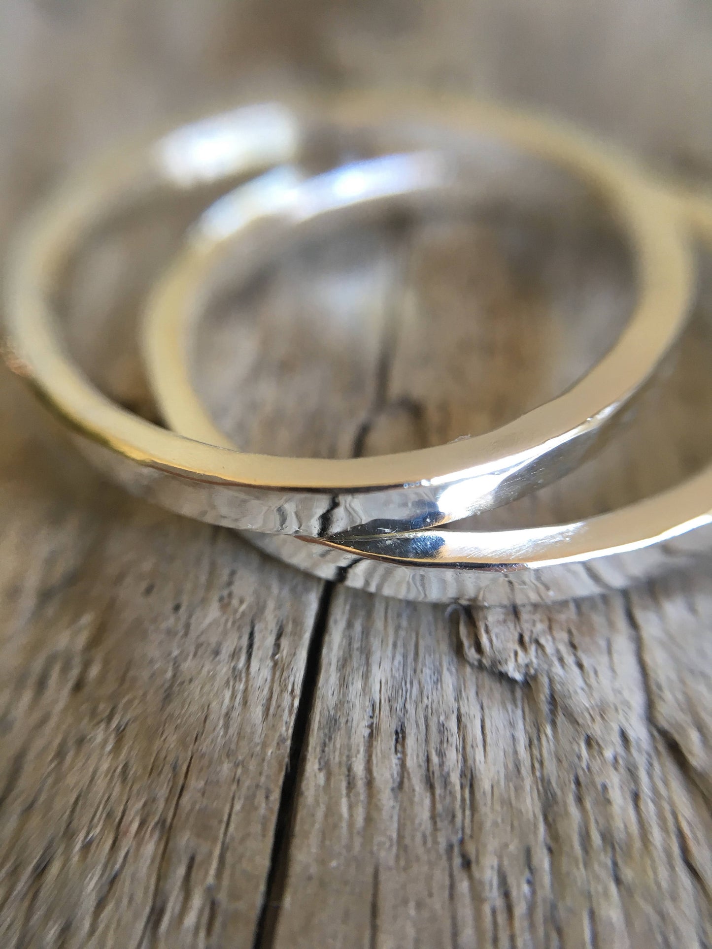 Two Customised Artisan Sterling Silver Hammered Stackable Rings