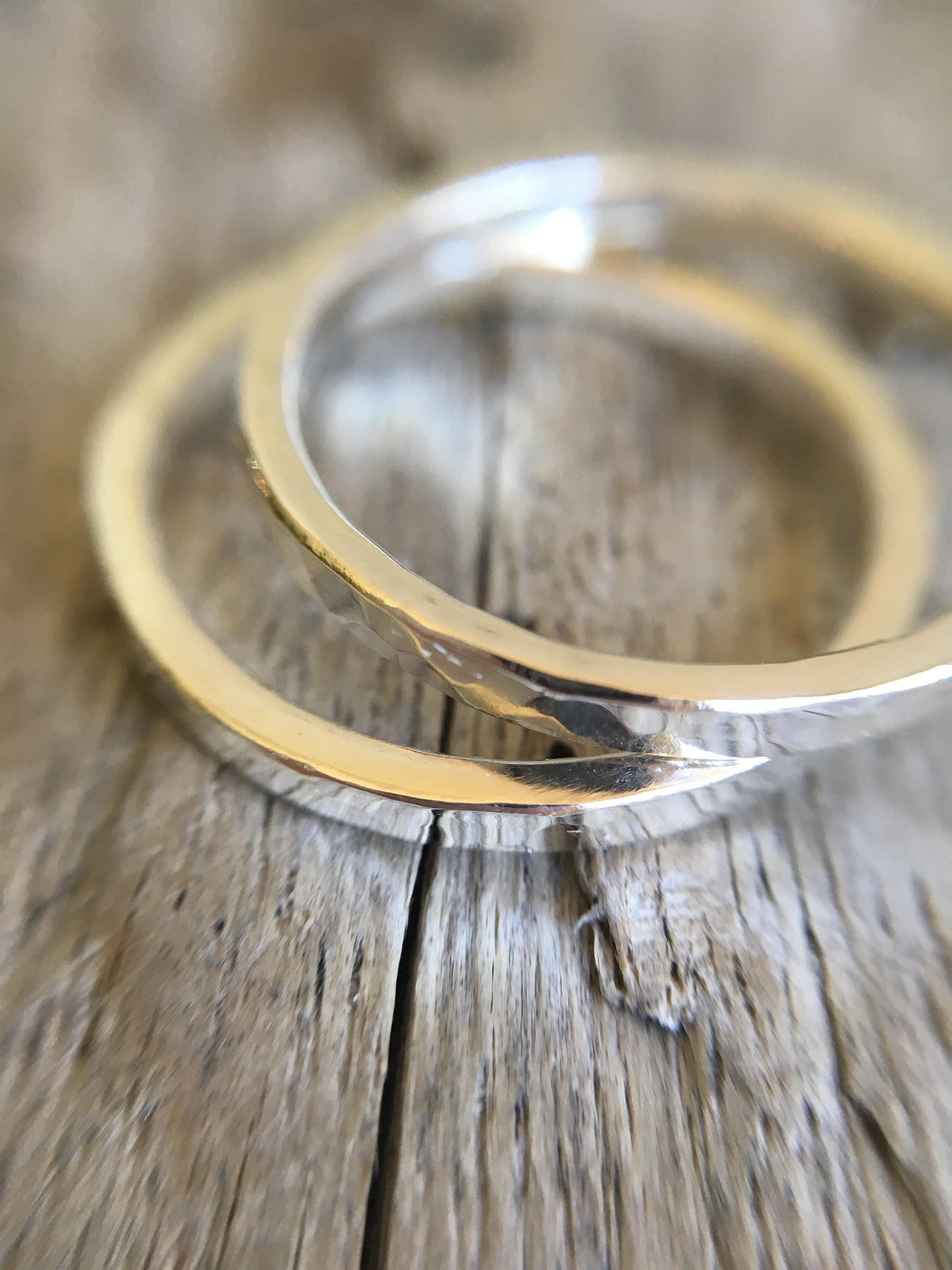 Two Customised Artisan Sterling Silver Hammered Stackable Rings