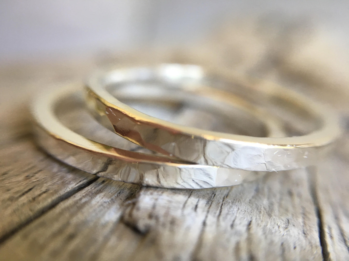 Two Customised Artisan Sterling Silver Hammered Stackable Rings