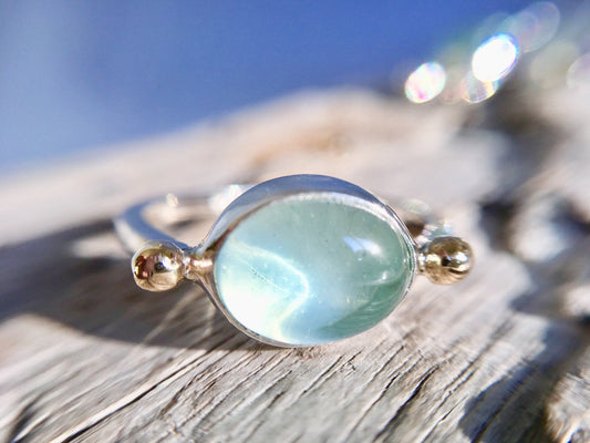 Solitare Aquamarine 9k Gold & Sterling Silver Ring