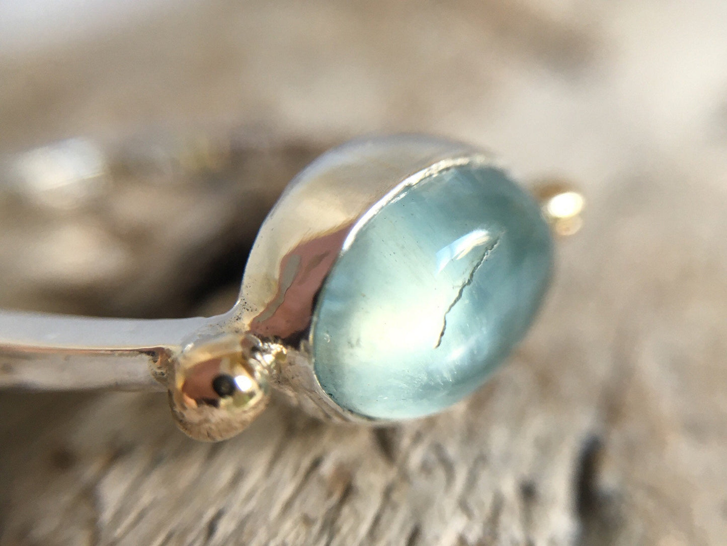 Solitare Aquamarine 9k Gold & Sterling Silver Ring