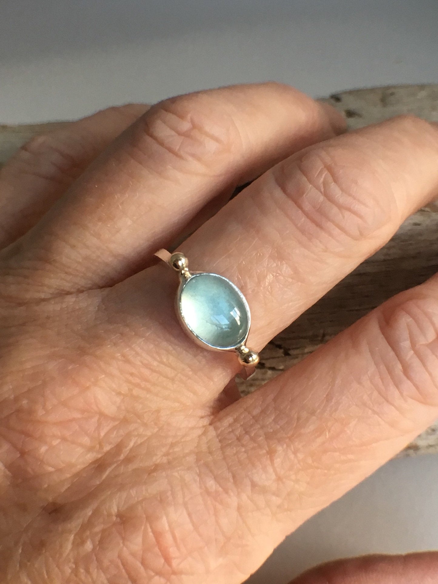 Solitare Aquamarine 9k Gold & Sterling Silver Ring