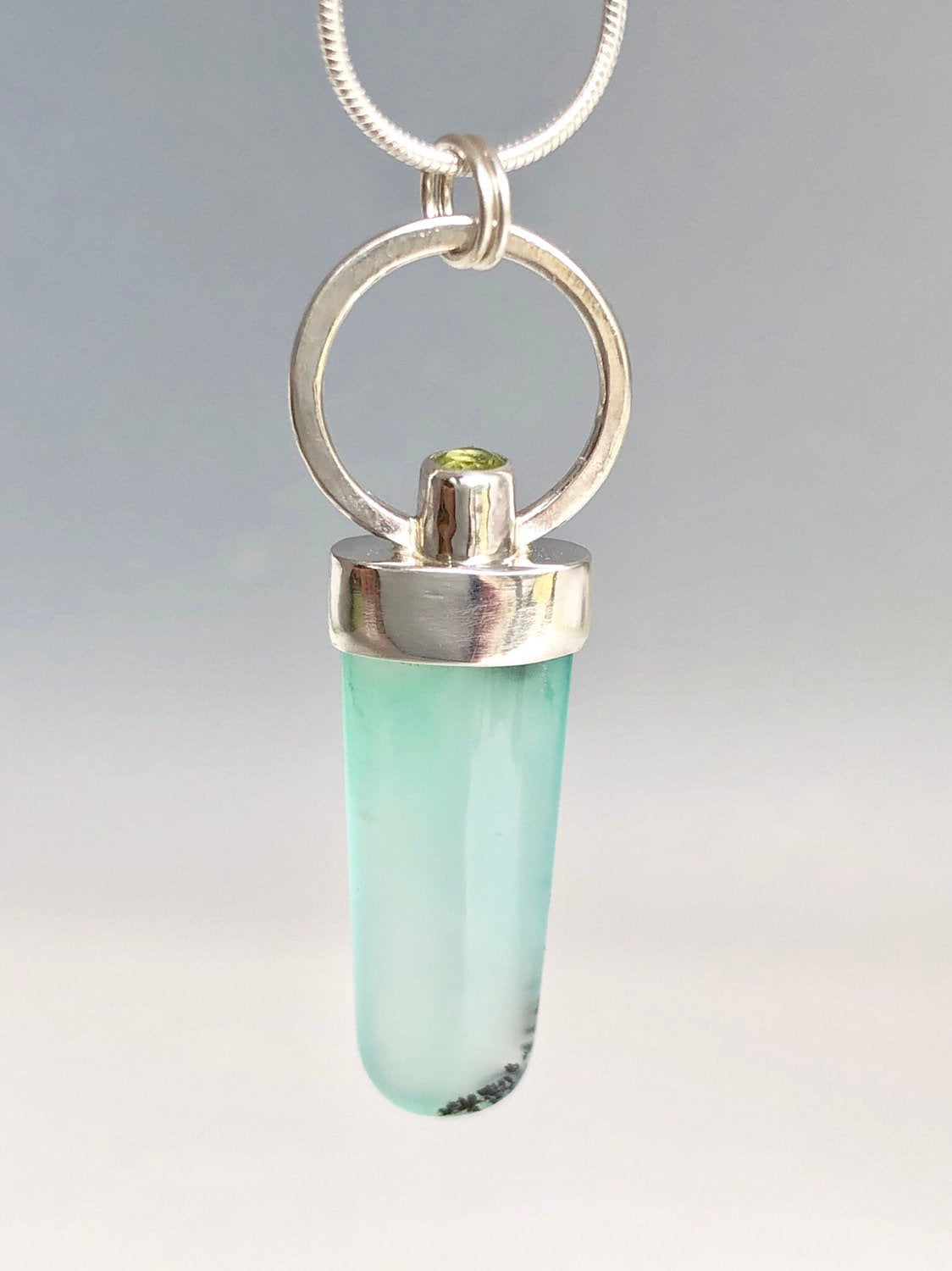 Handmade Chrysoprase Peridot Amulet Necklace In Sterling Silver