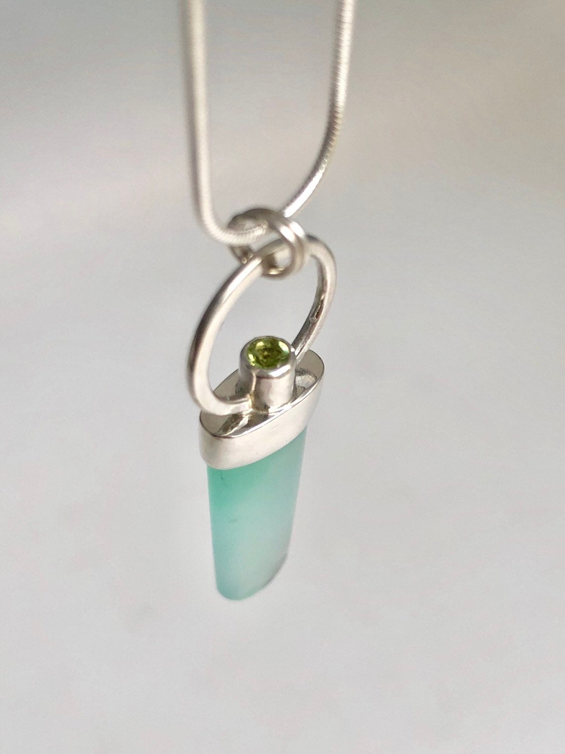 Handmade Chrysoprase Peridot Amulet Necklace In Sterling Silver