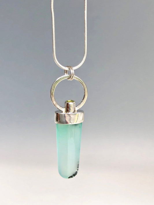 Handmade Chrysoprase Peridot Amulet Necklace In Sterling Silver