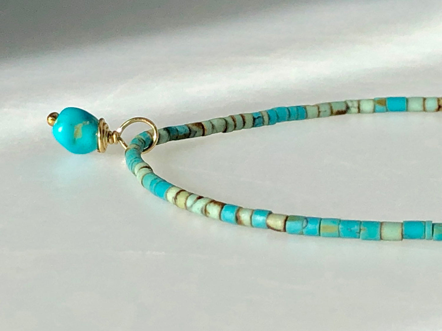 Turquoise Bracelet, Kingman Charm & Extender Chain With 14k Gold Fill Clasp