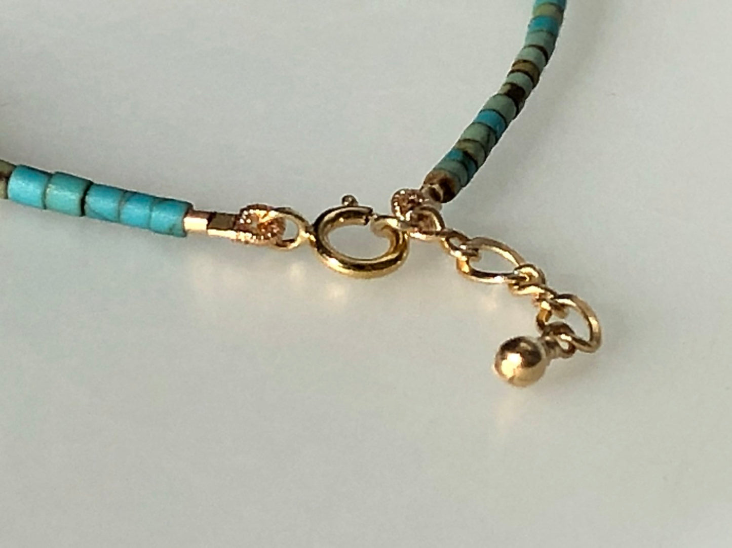 Turquoise Bracelet, Kingman Charm & Extender Chain With 14k Gold Fill Clasp