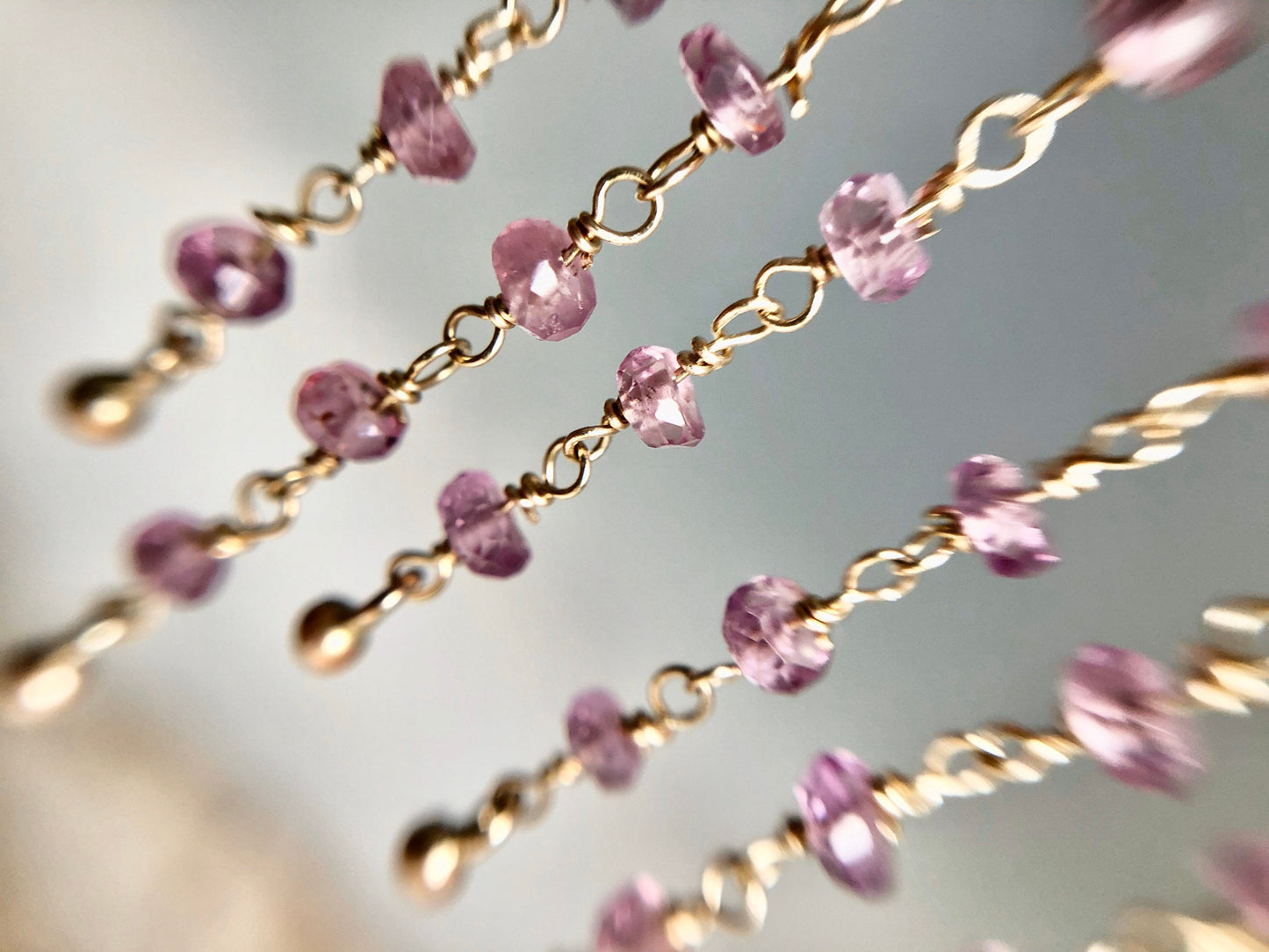 Handmade Pink Sapphire Chandelier Earrings In 9k Gold