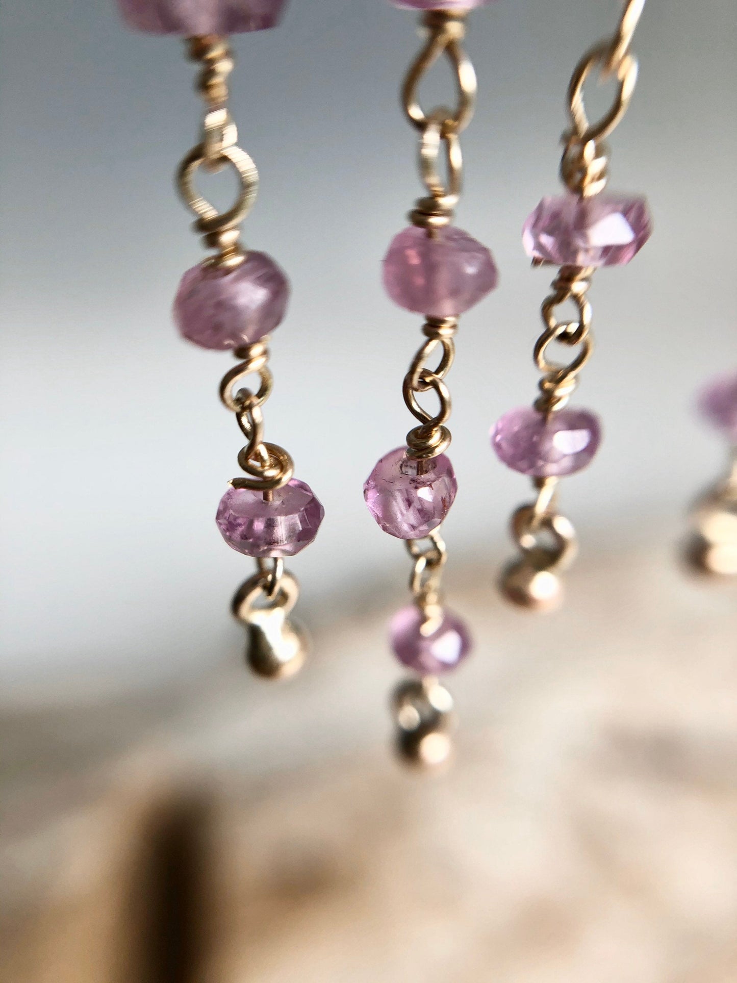 Handmade Pink Sapphire Chandelier Earrings In 9k Gold