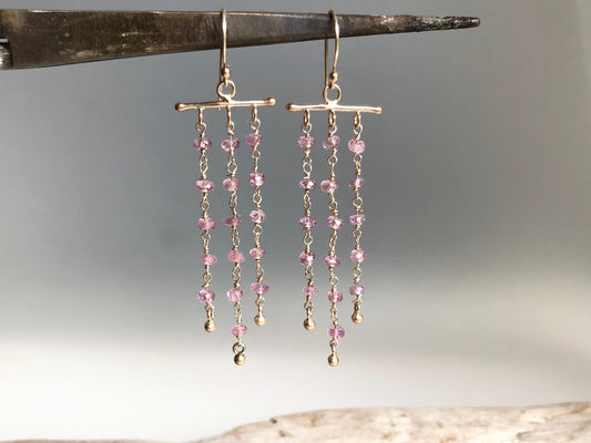 Handmade Pink Sapphire Chandelier Earrings In 9k Gold