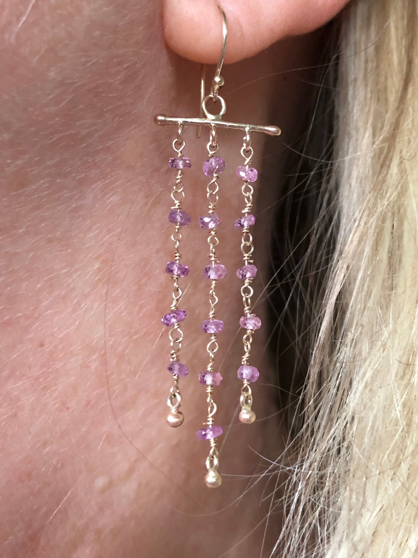 Handmade Pink Sapphire Chandelier Earrings In 9k Gold