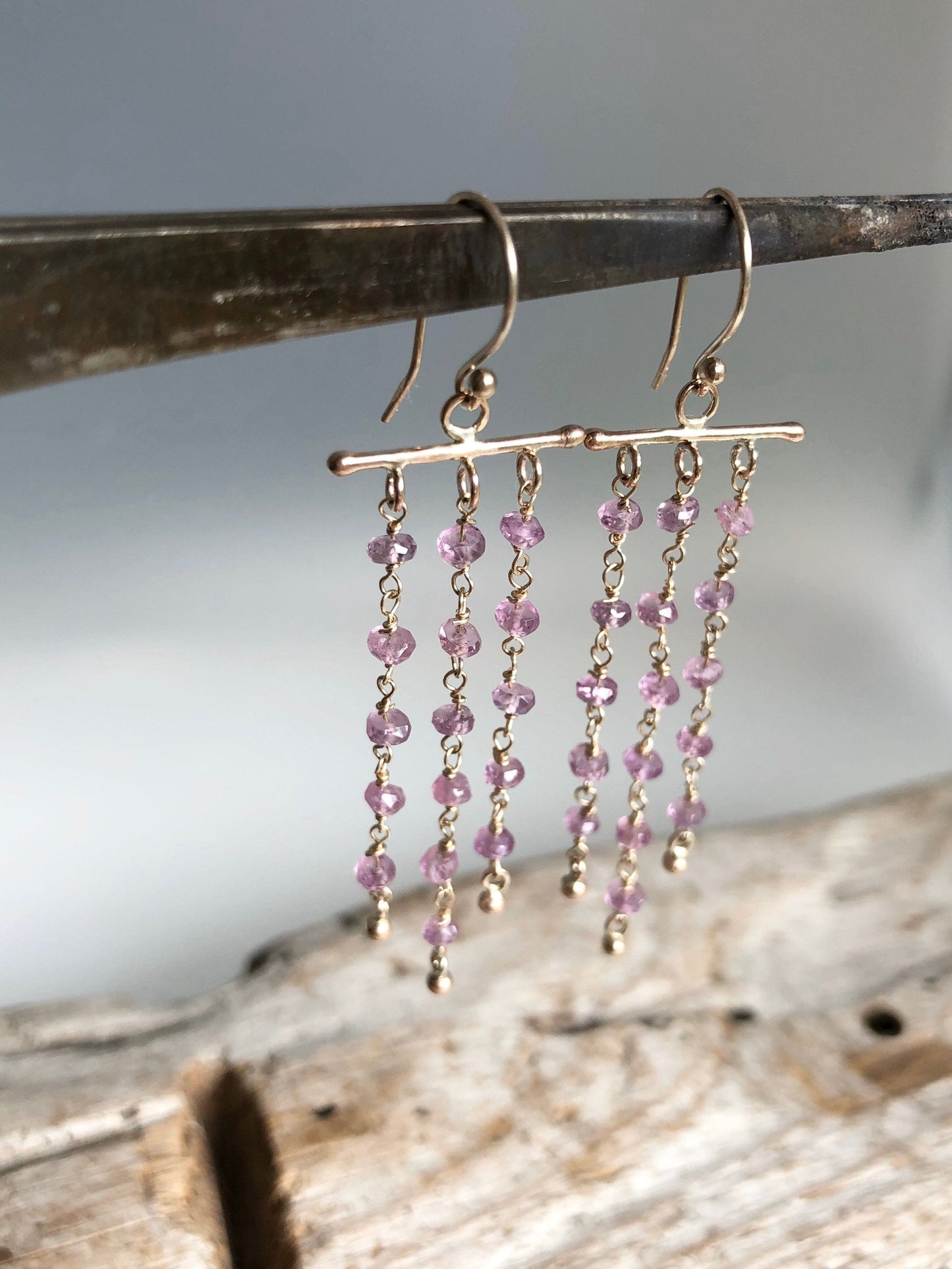 Handmade Pink Sapphire Chandelier Earrings In 9k Gold