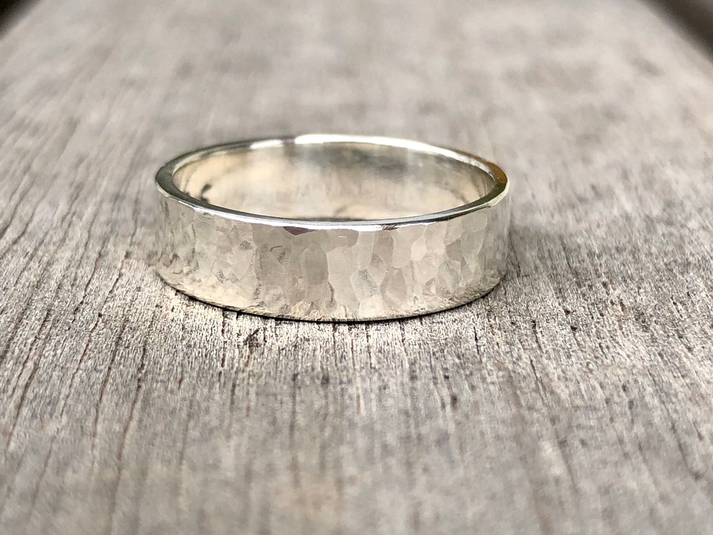 Sterling Silver Hammered or Smooth Wide Ring