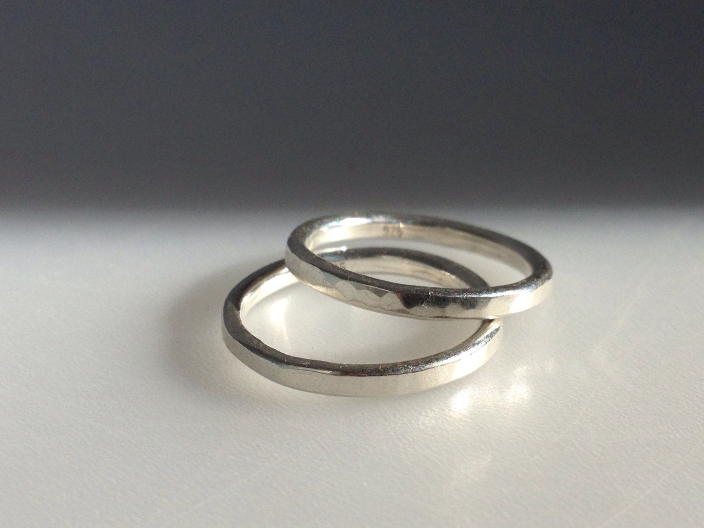 Two Customised Artisan Sterling Silver Hammered Stackable Rings