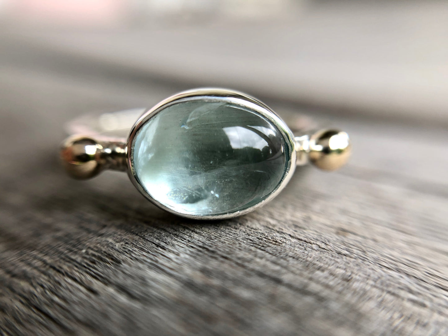 Solitare Aquamarine 9k Gold & Sterling Silver Ring