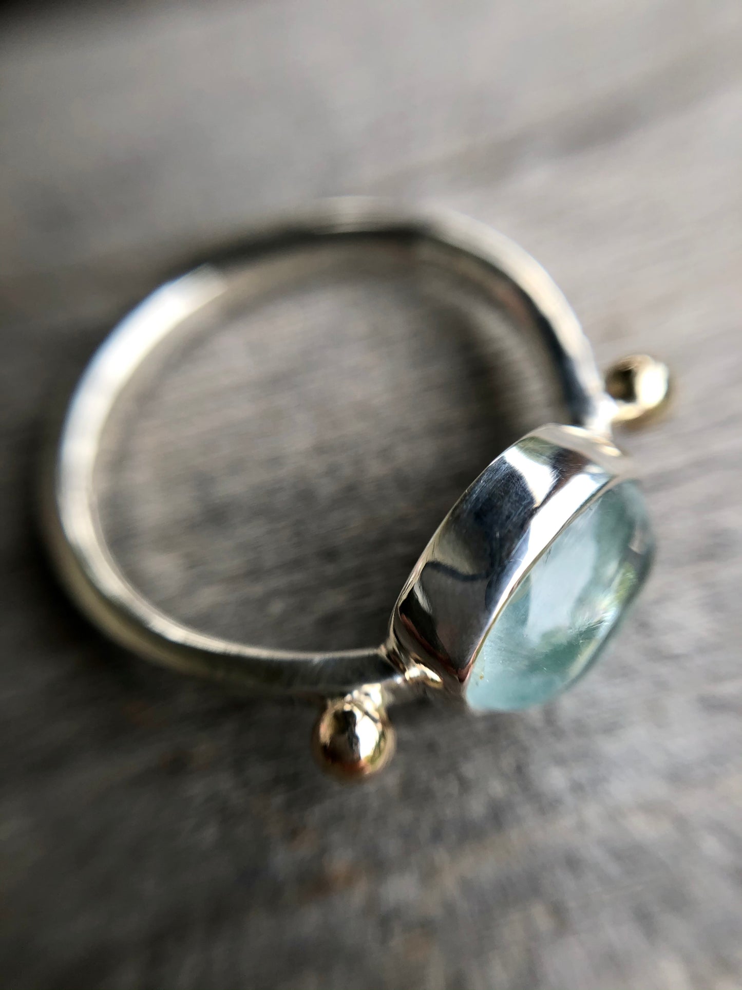 Solitare Aquamarine 9k Gold & Sterling Silver Ring