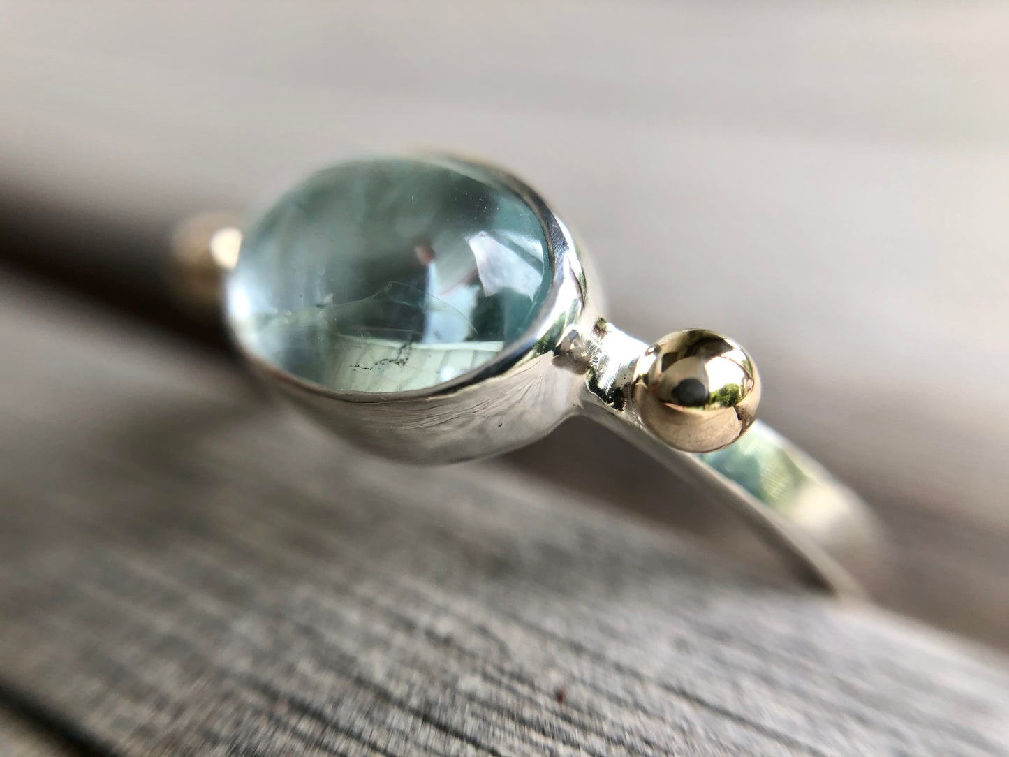 Solitare Aquamarine 9k Gold & Sterling Silver Ring