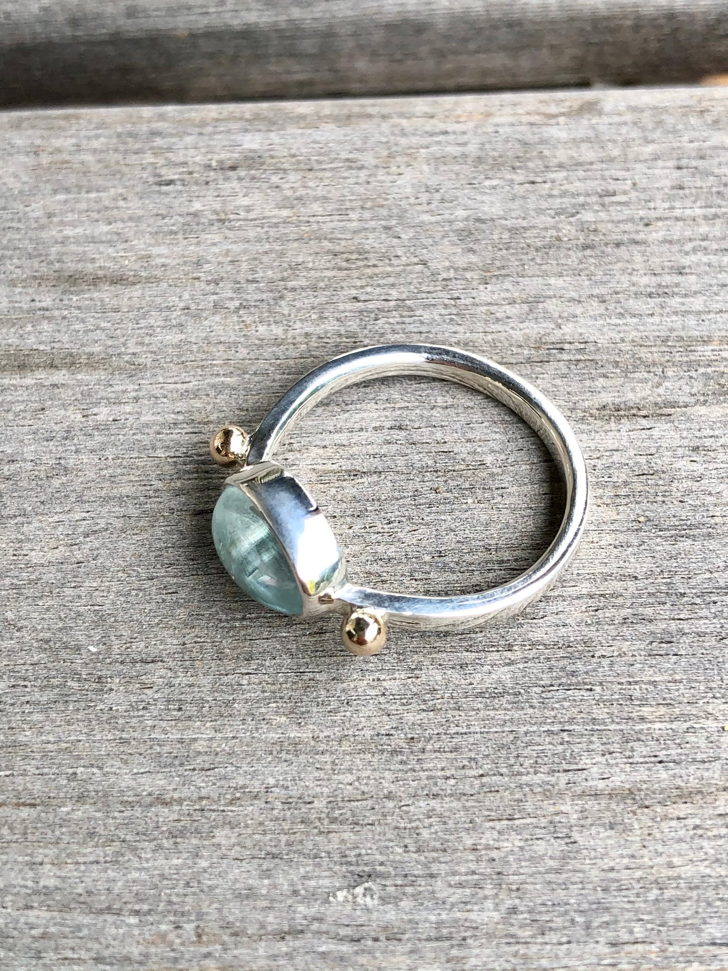 Solitare Aquamarine 9k Gold & Sterling Silver Ring