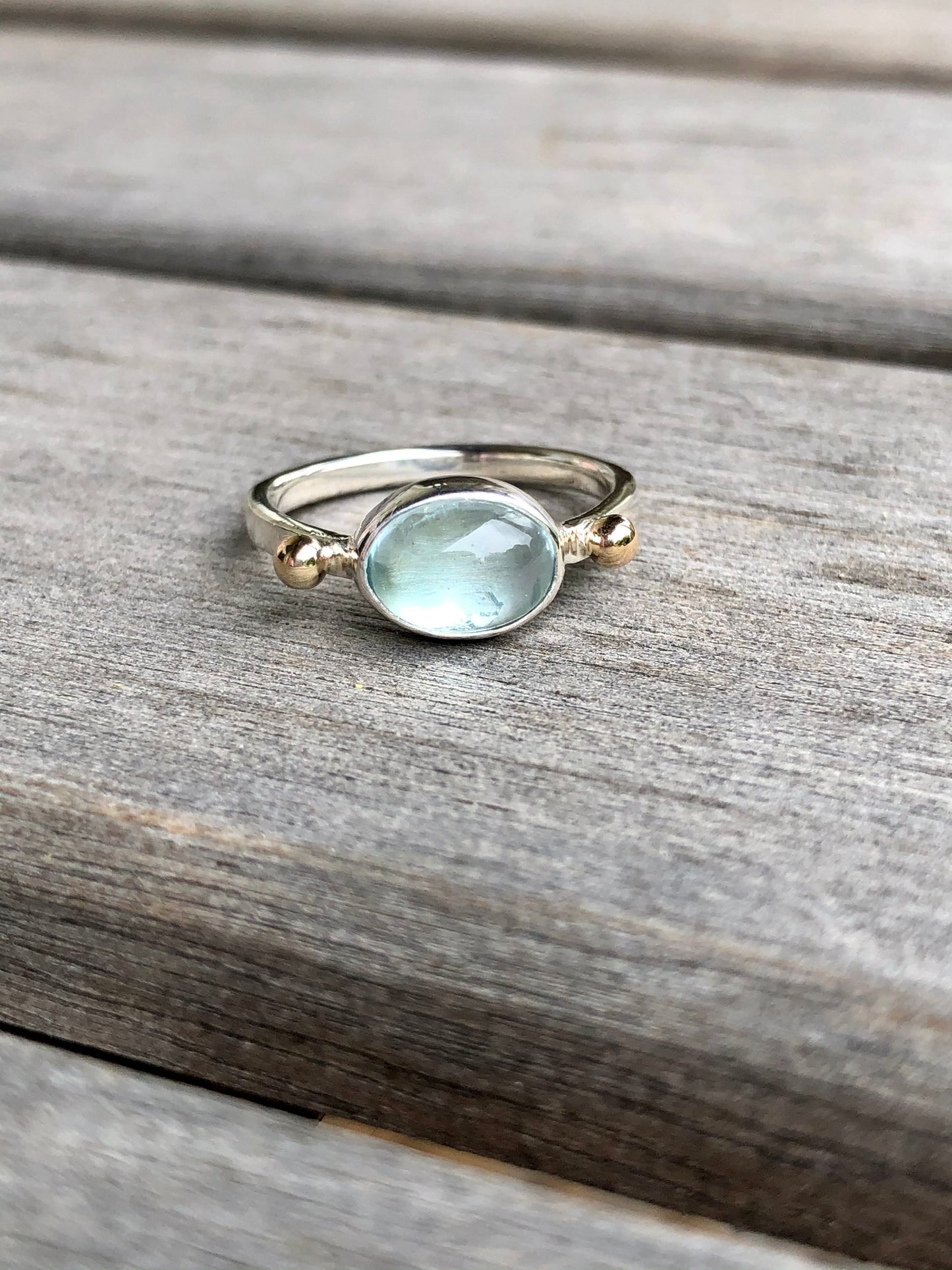 Solitare Aquamarine 9k Gold & Sterling Silver Ring