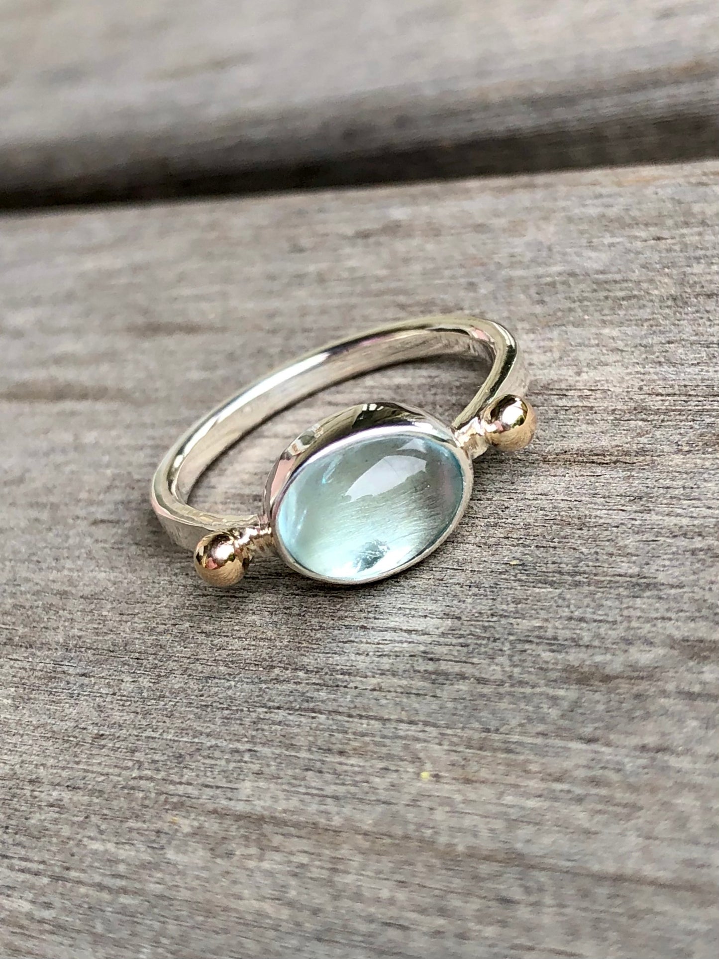 Solitare Aquamarine 9k Gold & Sterling Silver Ring